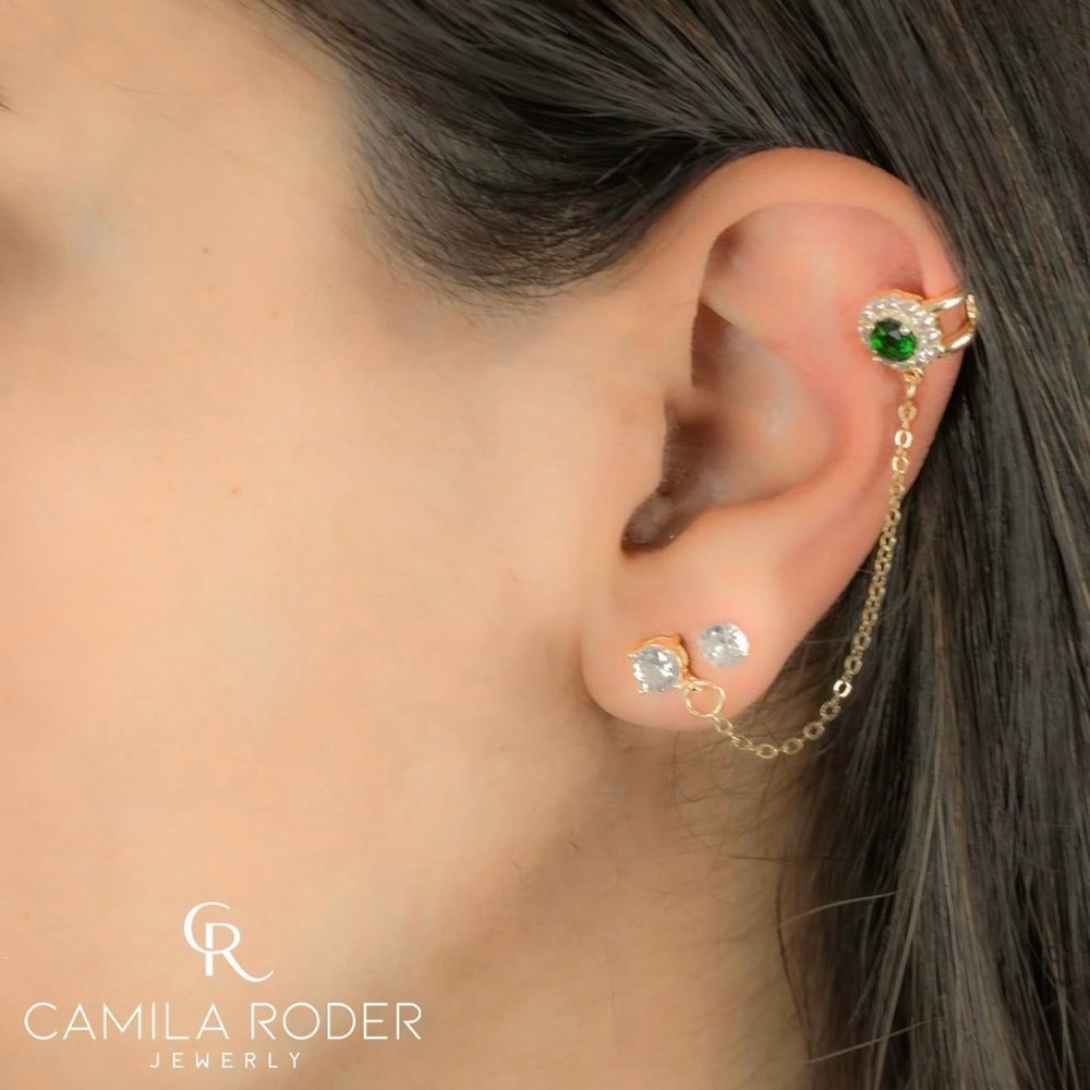 18k Gold Plated Ear Cuff with Chain Earring